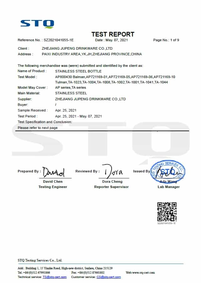 Cup Certification Certificate