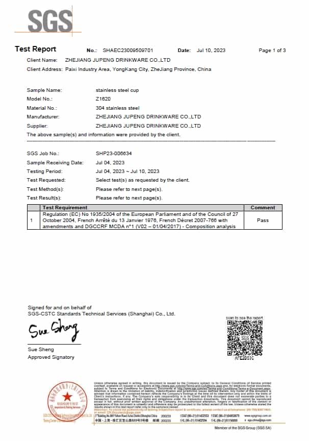Cup Certification Certificate