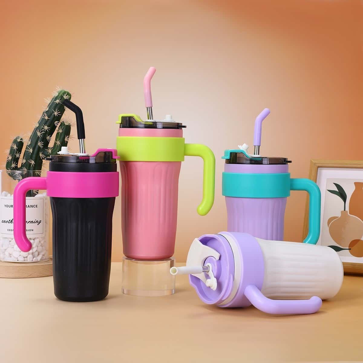 860ml large capacity straw with handle thermal cup