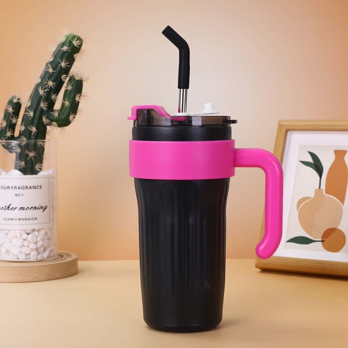 860ml large capacity straw with handle thermal cup - 图片 5