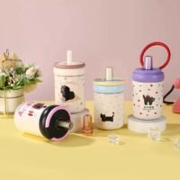 TI-1202 Cat Pattern Straw Thermos Bottle 450ml